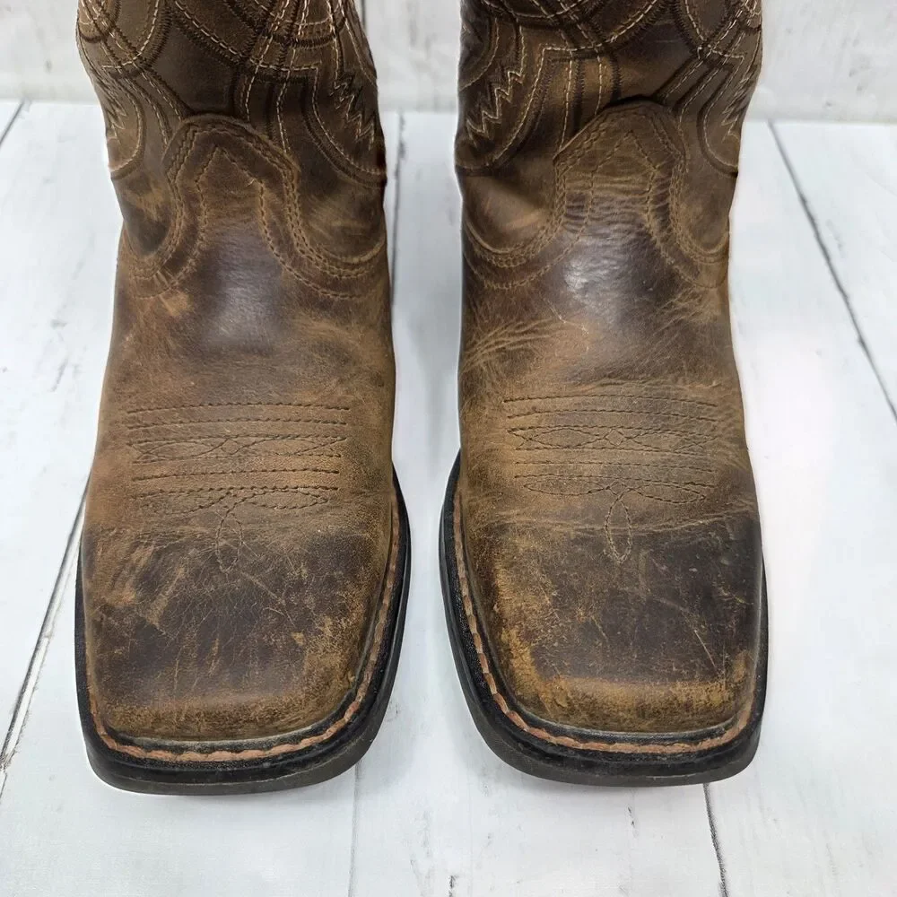 Ariat Kid's Work Hog Brown Leather Western Boot Youth Size 1 Boys 10042412 GUC